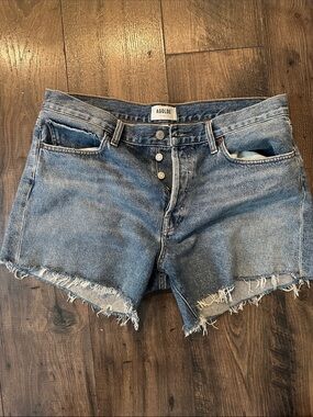 Agolde Parker Dark Blue Distressed Cutoff Denim Shorts